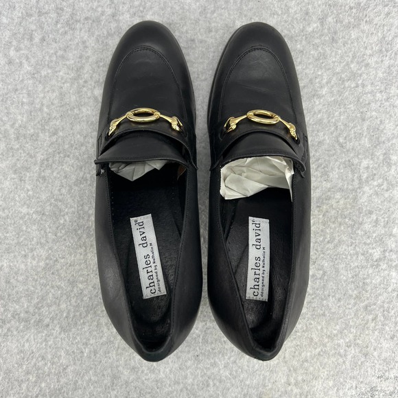Charles David Horsebit Loafer Mid Block Heel Pump- Black Leather - Women Size 10 - Picture 8 of 11